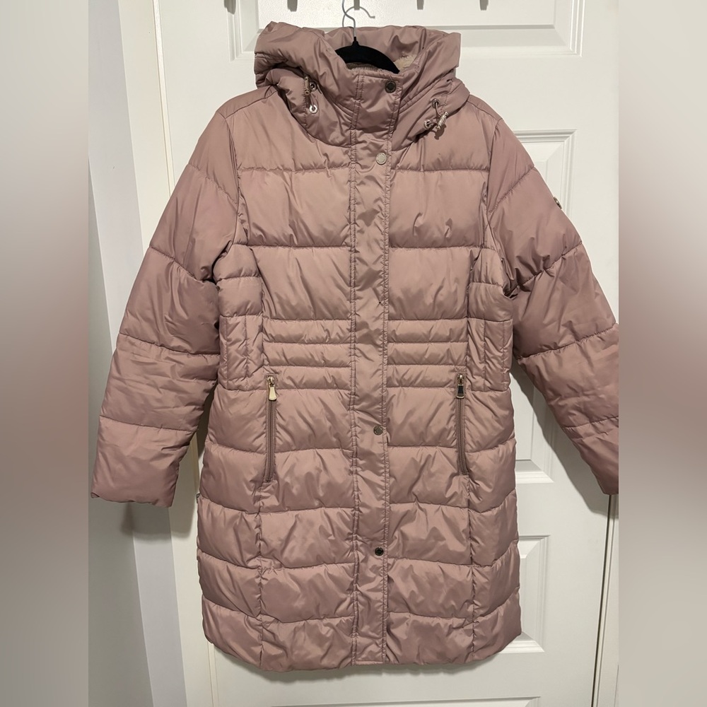 Calvin Klein Women's Long Puffer Jacket in Soft Pink Size Large